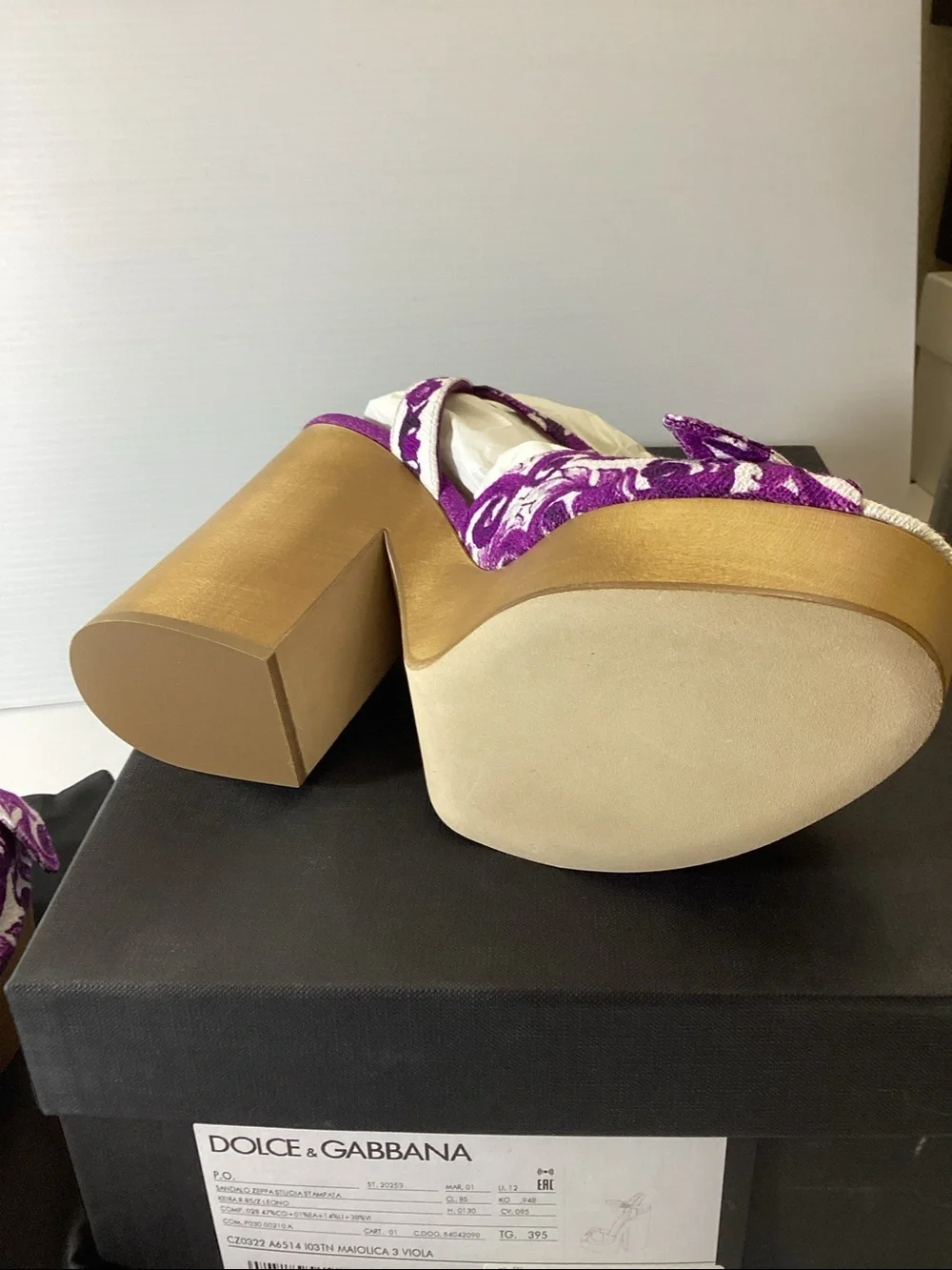 Dolce & Gabbana Purple Floral Platform Sandal with Wood Block Heel